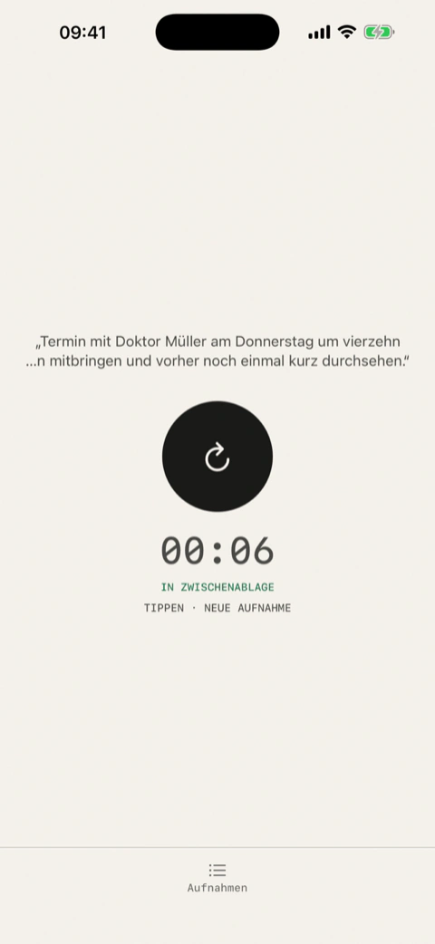 Hallig nach dem Stoppen: der Knopf ist fast schwarz, der Text liegt in der Zwischenablage