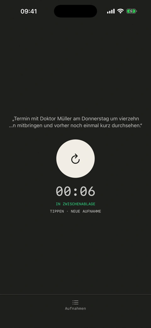Hallig nach dem Stoppen: der Knopf ist fast schwarz, der Text liegt in der Zwischenablage
